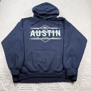 Austin Texas Hoodie Sweatshirt Mens Large Navy EST 1839 Graphic Cozy Street